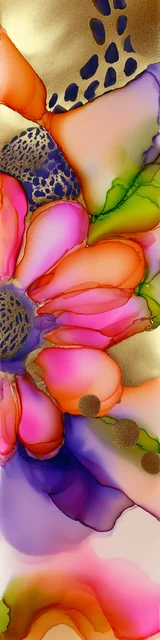 Free abstract flower art bookmark featuring a central pink abstract flower